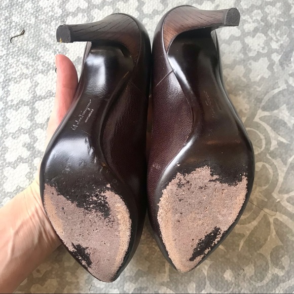 Salvatore Ferragamo brown leather shoes, wooden high heel, size 7.5 - Picture 5 of 7